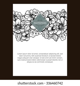 Vintage delicate invitation with flowers for wedding, marriage, bridal, birthday, Valentine's day