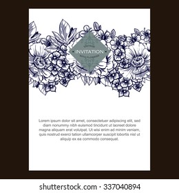 Vintage delicate invitation with flowers for wedding, marriage, bridal, birthday, Valentine's day