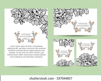 Vintage delicate invitation with flowers for wedding, marriage, bridal, birthday, Valentine's day. Romantic vector illustration.