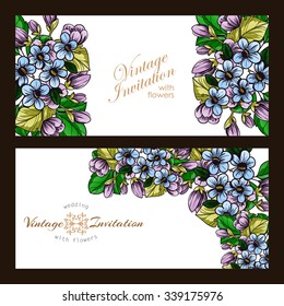Vintage delicate invitation with flowers for wedding, marriage, bridal, birthday, Valentine's day.