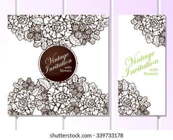 Vintage delicate invitation with flowers for wedding, marriage, bridal, birthday, Valentine's day. Romantic vector illustration. Vintage delicate invitation with flowers for wedding, marriage, bridal, birthday, Valentine's day. Romantic vector illustration.