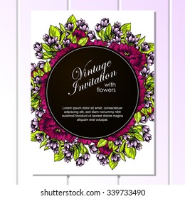 Vintage delicate invitation with flowers for wedding, marriage, bridal, birthday, Valentine's day. Romantic vector illustration.
