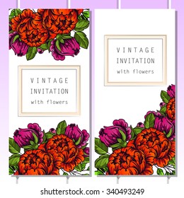 Vintage delicate invitation with flowers for wedding, marriage, bridal, birthday, Valentine's day. Romantic vector illustration.