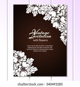 Vintage delicate invitation with flowers for wedding, marriage, bridal, birthday, Valentine's day. Romantic vector illustration.