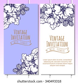 Vintage delicate invitation with flowers for wedding, marriage, bridal, birthday, Valentine's day. Romantic vector illustration. Vintage delicate invitation with flowers for wedding, marriage, bridal, birthday, Valentine's day. Romantic vector illustration.