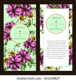 Vintage delicate invitation with flowers for wedding, marriage, bridal, birthday, Valentine's day