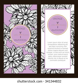 Vintage delicate invitation with flowers for wedding, marriage, bridal, birthday, Valentine's day