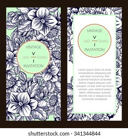Vintage delicate invitation with flowers for wedding, marriage, bridal, birthday, Valentine's day