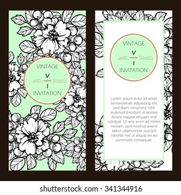 Vintage delicate invitation with flowers for wedding, marriage, bridal, birthday, Valentine's day