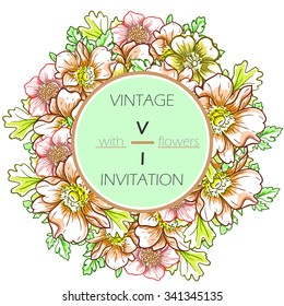 Vintage delicate invitation with flowers for wedding, marriage, bridal, birthday, Valentine's day. Romantic vector illustration.