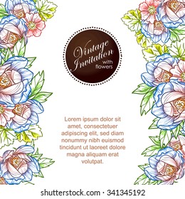Vintage delicate invitation with flowers for wedding, marriage, bridal, birthday, Valentine's day. Romantic vector illustration.