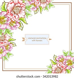 Vintage delicate invitation with flowers for wedding, marriage, bridal, birthday, Valentine's day. Romantic vector illustration.