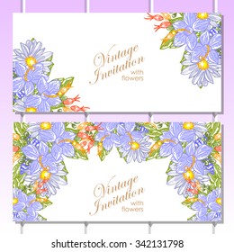 Vintage delicate invitation with flowers for wedding, marriage, bridal, birthday, Valentine's day. Romantic vector illustration.