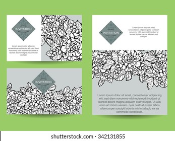Vintage delicate invitation with flowers for wedding, marriage, bridal, birthday, Valentine's day. Romantic vector illustration.