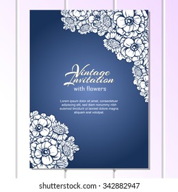 Vintage delicate invitation with flowers for wedding, marriage, bridal, birthday, Valentine's day. Romantic vector illustration.