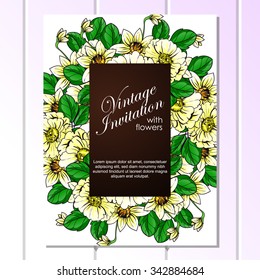 Vintage delicate invitation with flowers for wedding, marriage, bridal, birthday, Valentine's day. Romantic vector illustration.