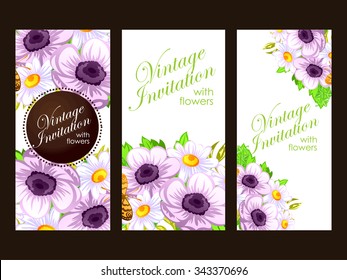 Vintage delicate invitation with flowers for wedding, marriage, bridal, birthday, Valentine's day. Romantic vector illustration.