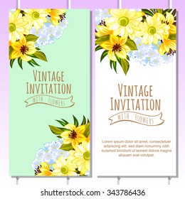 Vintage delicate invitation with flowers for wedding, marriage, bridal, birthday, Valentine's day.