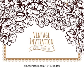 Vintage delicate invitation with flowers for wedding, marriage, bridal, birthday, Valentine's day.