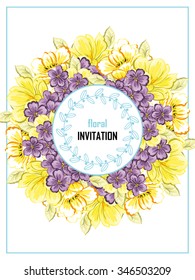 Vintage delicate invitation with flowers for wedding, marriage, bridal, birthday, Valentine's day.