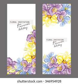 Vintage delicate invitation with flowers for wedding, marriage, bridal, birthday, Valentine's day