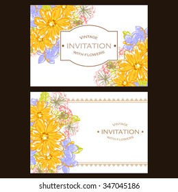 Vintage delicate invitation with flowers for wedding, marriage, bridal, birthday, Valentine's day. Romantic vector illustration.