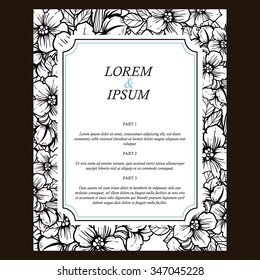 Vintage delicate invitation with flowers for wedding, marriage, bridal, birthday, Valentine's day. Romantic vector illustration.