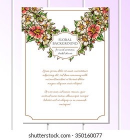 Vintage delicate invitation with flowers for wedding, marriage, bridal, birthday, Valentine's day. 