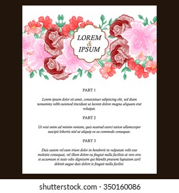 Vintage delicate invitation with flowers for wedding, marriage, bridal, birthday, Valentine's day. 