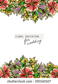 Vintage delicate invitation with flowers for wedding, marriage, bridal, birthday, Valentine's day. 