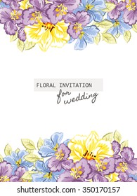 Vintage delicate invitation with flowers for wedding, marriage, bridal, birthday, Valentine's day.