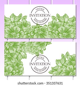Vintage delicate invitation with flowers for wedding, marriage, bridal, birthday, Valentine's day. Romantic vector illustration.