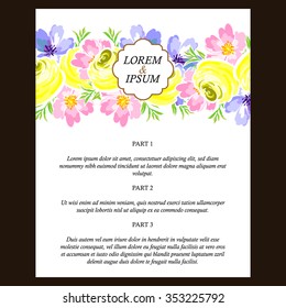 Vintage delicate invitation with flowers for wedding, marriage, bridal, birthday, Valentine's day.
