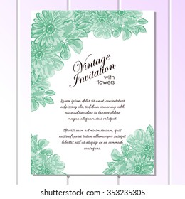 Vintage delicate invitation with flowers for wedding, marriage, bridal, birthday, Valentine's day.