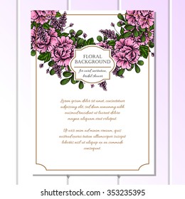 Vintage delicate invitation with flowers for wedding, marriage, bridal, birthday, Valentine's day.