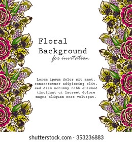 Vintage delicate invitation with flowers for wedding, marriage, bridal, birthday, Valentine's day.