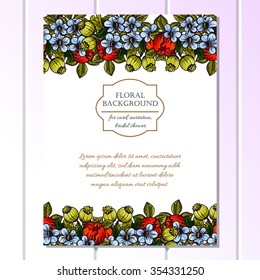 Vintage delicate invitation with flowers for wedding, marriage, bridal, birthday, Valentine's day. Romantic vector illustration.