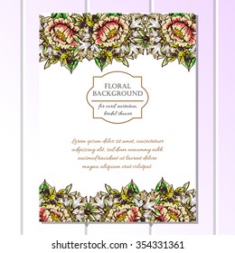 Vintage delicate invitation with flowers for wedding, marriage, bridal, birthday, Valentine's day. Romantic vector illustration.