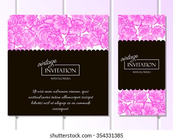 Vintage delicate invitation with flowers for wedding, marriage, bridal, birthday, Valentine's day. Romantic vector illustration.