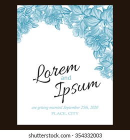 Vintage delicate invitation with flowers for wedding, marriage, bridal, birthday, Valentine's day. Romantic vector illustration.