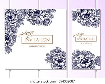 Vintage delicate invitation with flowers for wedding, marriage, bridal, birthday, Valentine's day. Romantic vector illustration.