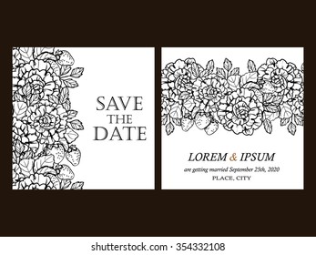 Vintage delicate invitation with flowers for wedding, marriage, bridal, birthday, Valentine's day. Romantic vector illustration.
