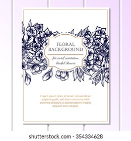 Vintage delicate invitation with flowers for wedding, marriage, bridal, birthday, Valentine's day.