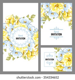 Vintage delicate invitation with flowers for wedding, marriage, bridal, birthday, Valentine's day.