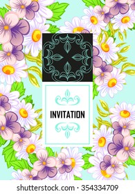 Vintage delicate invitation with flowers for wedding, marriage, bridal, birthday, Valentine's day.