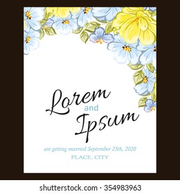 Vintage delicate invitation with flowers for wedding, marriage, bridal, birthday, Valentine's day.