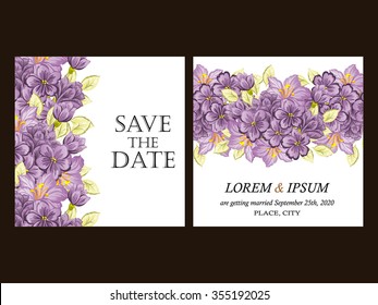 Vintage delicate invitation with flowers for wedding, marriage, bridal, birthday, Valentine's day.