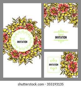 Vintage delicate invitation with flowers for wedding, marriage, bridal, birthday, Valentine's day. Romantic vector illustration.