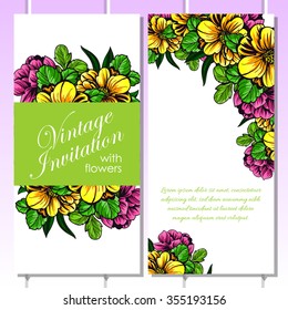 Vintage delicate invitation with flowers for wedding, marriage, bridal, birthday, Valentine's day. Romantic vector illustration. Vintage delicate invitation with flowers for wedding, marriage, bridal, birthday, Valentine's day. Romantic vector illustration.