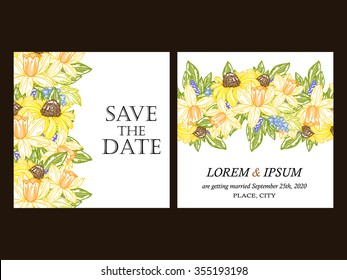 Vintage delicate invitation with flowers for wedding, marriage, bridal, birthday, Valentine's day. Romantic vector illustration.